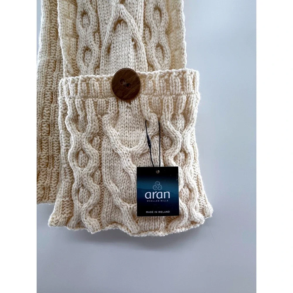 Aran Woollen Mills Cable Knit Merino‎ Wool Scarf Cream New Made in Ireland